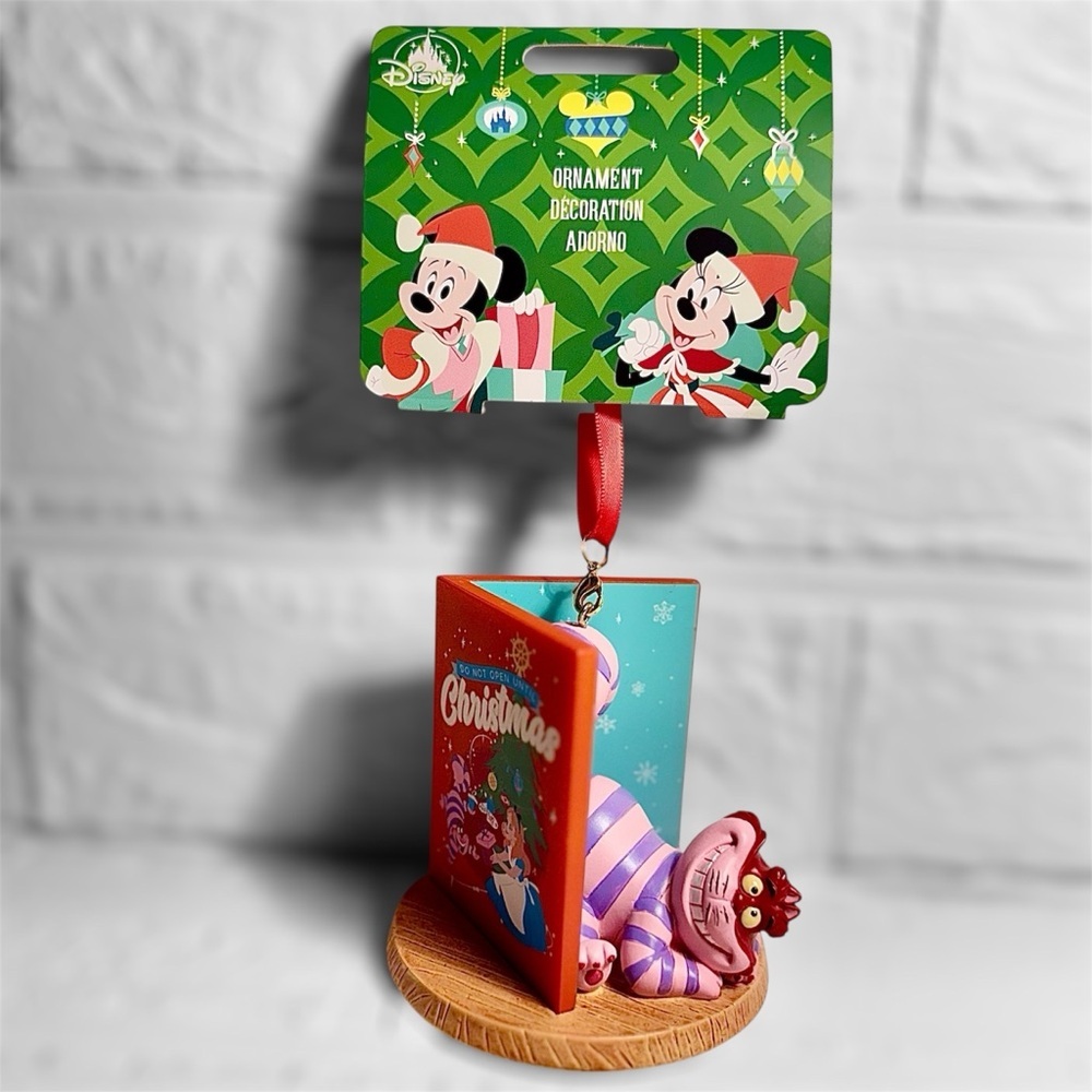 New Disney Cheshire Cat Christmas Ornament in Book Red and Purple